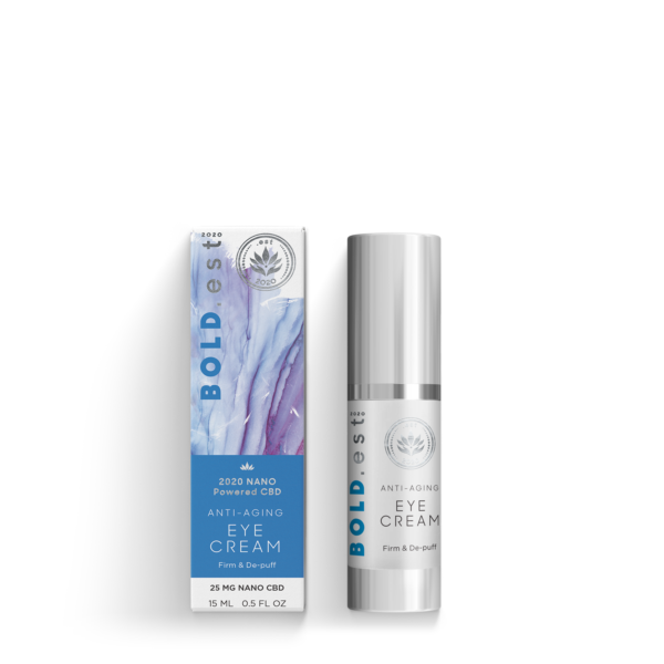 The EST 2020 BOLD.est Anti-Aging Eye Cream will leave the sensitive skin around the eyes firmer and tighter. The anti-inflammatory and antioxidant ingredients will reduce puffiness and the appearance of fine lines to prevent damage. Our clean ingredients include collagen peptides, hyaluronic acid, arnica, ginseng, and full spectrum nano emulsified cannabidiol (CBD).