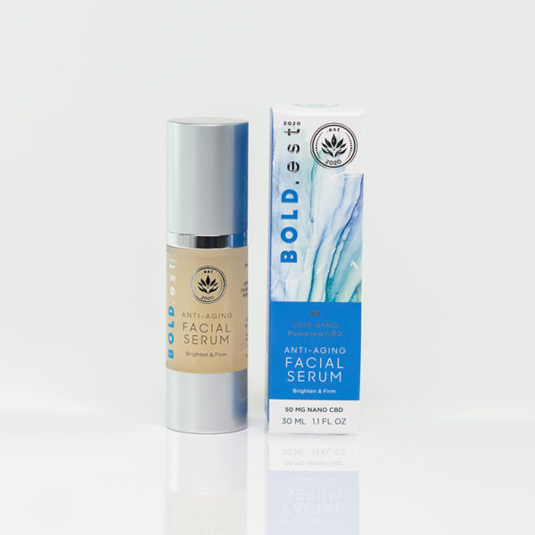 The .est 2020 BOLD.est Anti-Aging Face Serum is a deep penetrating, rejuvenating serum packed with anti-inflammatory and antioxidant ingredients. It is formulated with clean, all-natural ingredients including collagen peptides, hyaluronic acid, and highly concentrated Full Spectrum Nano CBD.